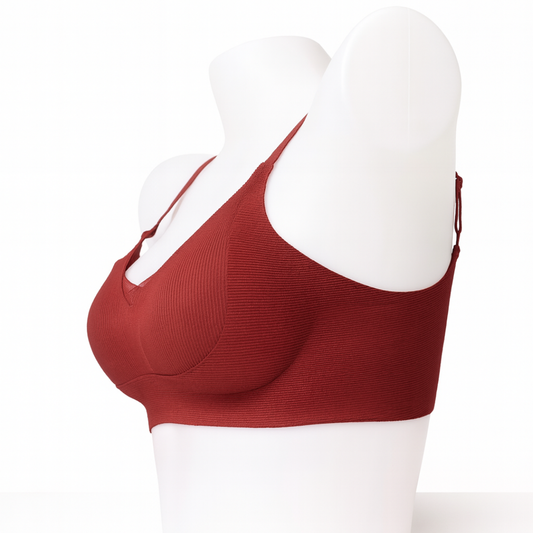 Burgundy Ribbed Wire-Free Bra with Adjustable Straps