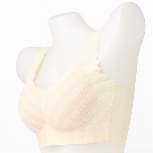 Cream Textured Wire-Free Bra with Scalloped Straps
