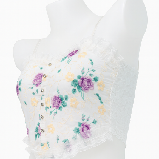 Ivory Floral Purple Embroidery Lace Camisole