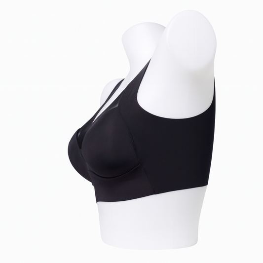 Black Full-Coverage Wire-Free Bra with Mesh Neckline