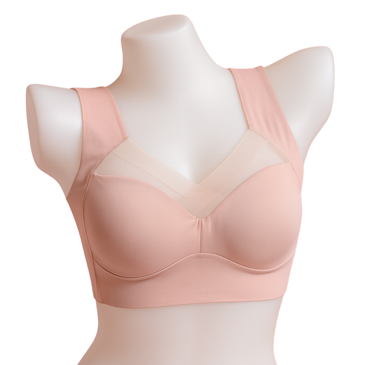 Blush Nude Full-Coverage Wire-Free Bra with Mesh Neckline
