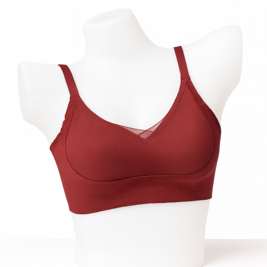 Burgundy Ribbed Wire-Free Bra with Adjustable Straps