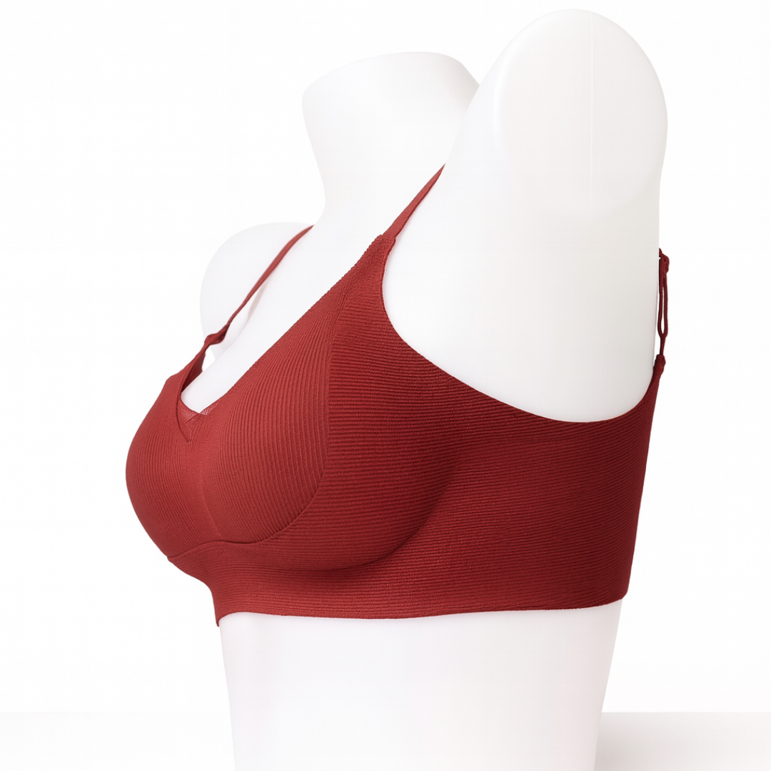 Burgundy Ribbed Wire-Free Bra with Adjustable Straps