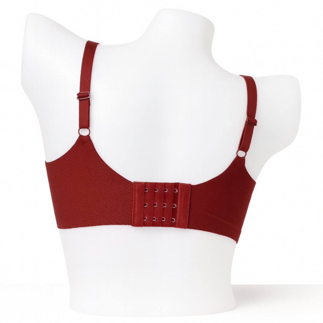 Burgundy Ribbed Wire-Free Bra with Adjustable Straps
