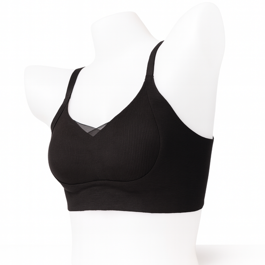 Black Ribbed Wire-Free Bra with Adjustable Straps