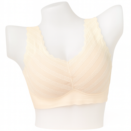 Cream Textured Wire-Free Bra with Scalloped Straps
