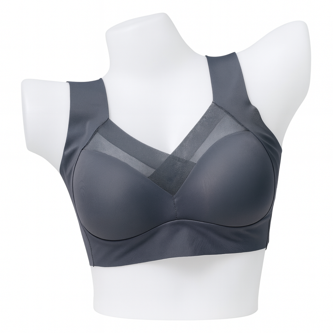 Dark Grey Full Coverage Wire-Free Bra with Mesh Design
