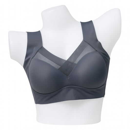 Dark Grey Full Coverage Wire-Free Bra with Mesh Design