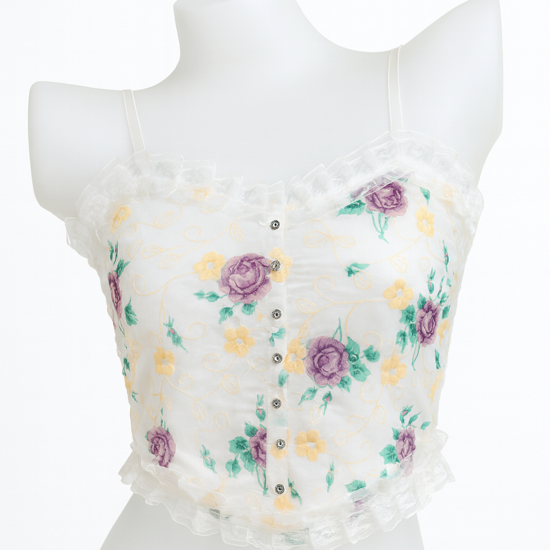 Ivory Floral Purple Embroidery Lace Camisole