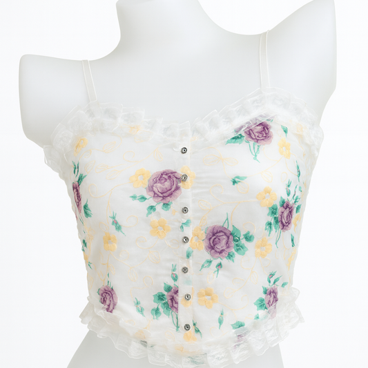 Ivory Floral Purple Embroidery Lace Camisole