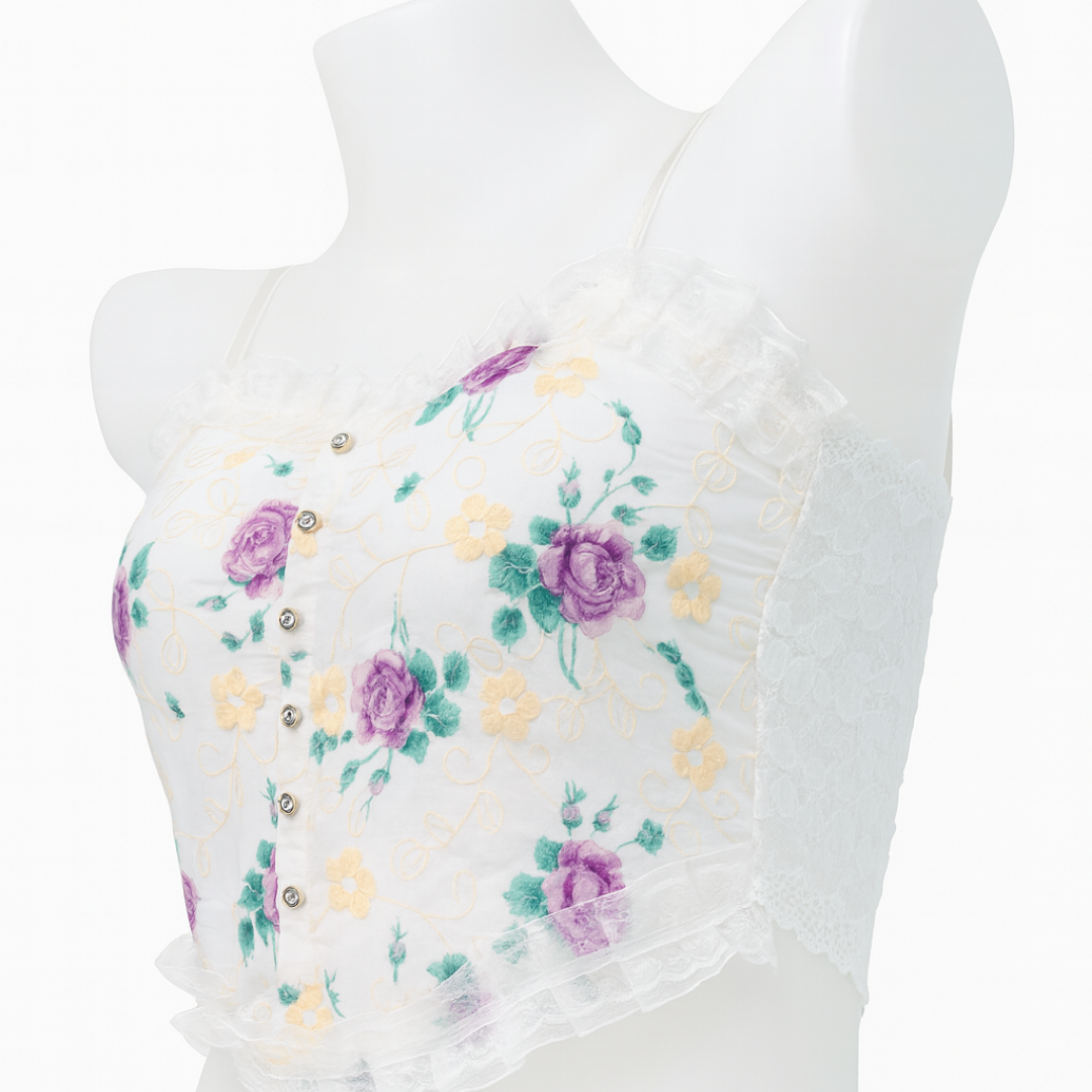 Ivory Floral Purple Embroidery Lace Camisole