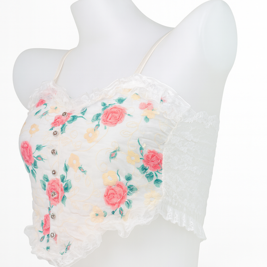 Ivory Floral Pink Embroidery Lace Camisole
