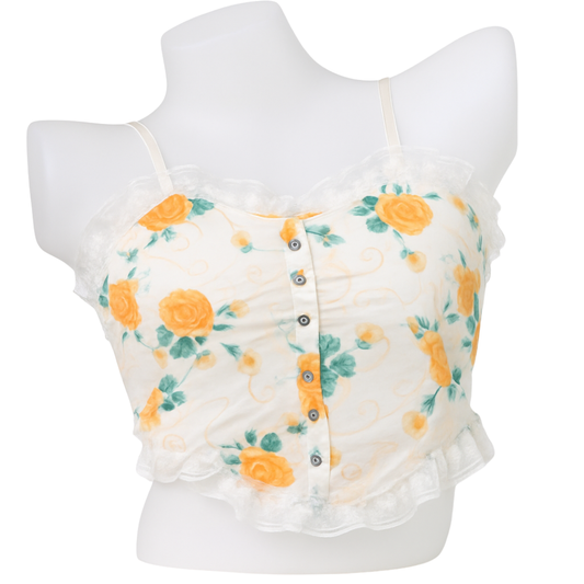 Ivory Floral Yellow Embroidery Lace Camisole