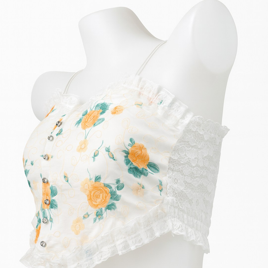 Ivory Floral Yellow Embroidery Lace Camisole