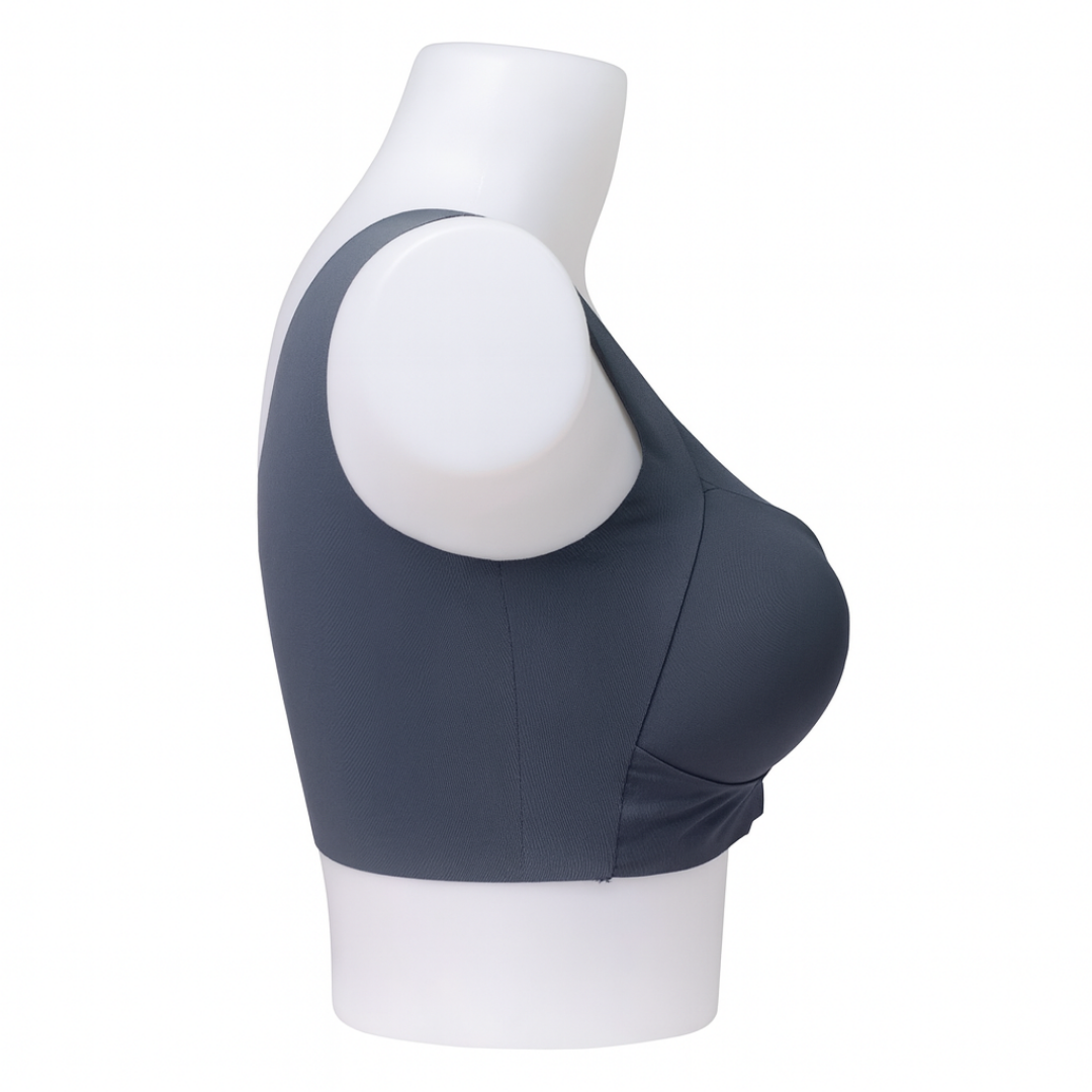 Dark Grey Full Coverage Wire-Free Bra with Mesh Design