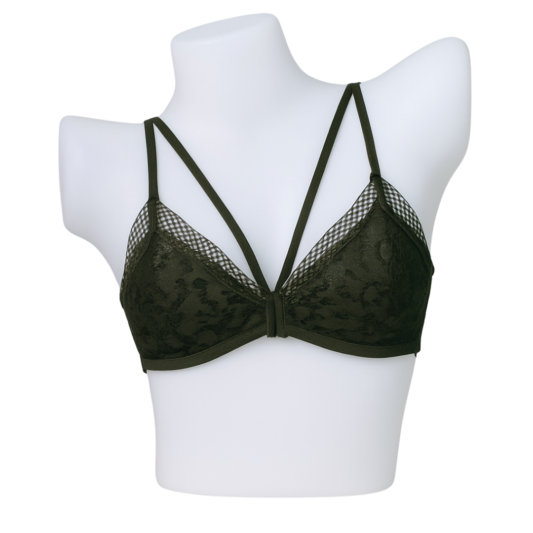 Olive Lace Double-Strap Non-Wired, Adjustable Bra